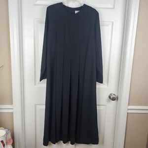 Orvis‎ Vintage Size 16 Black Pleated Front Midi Maxi Dress Long Sleeves USA